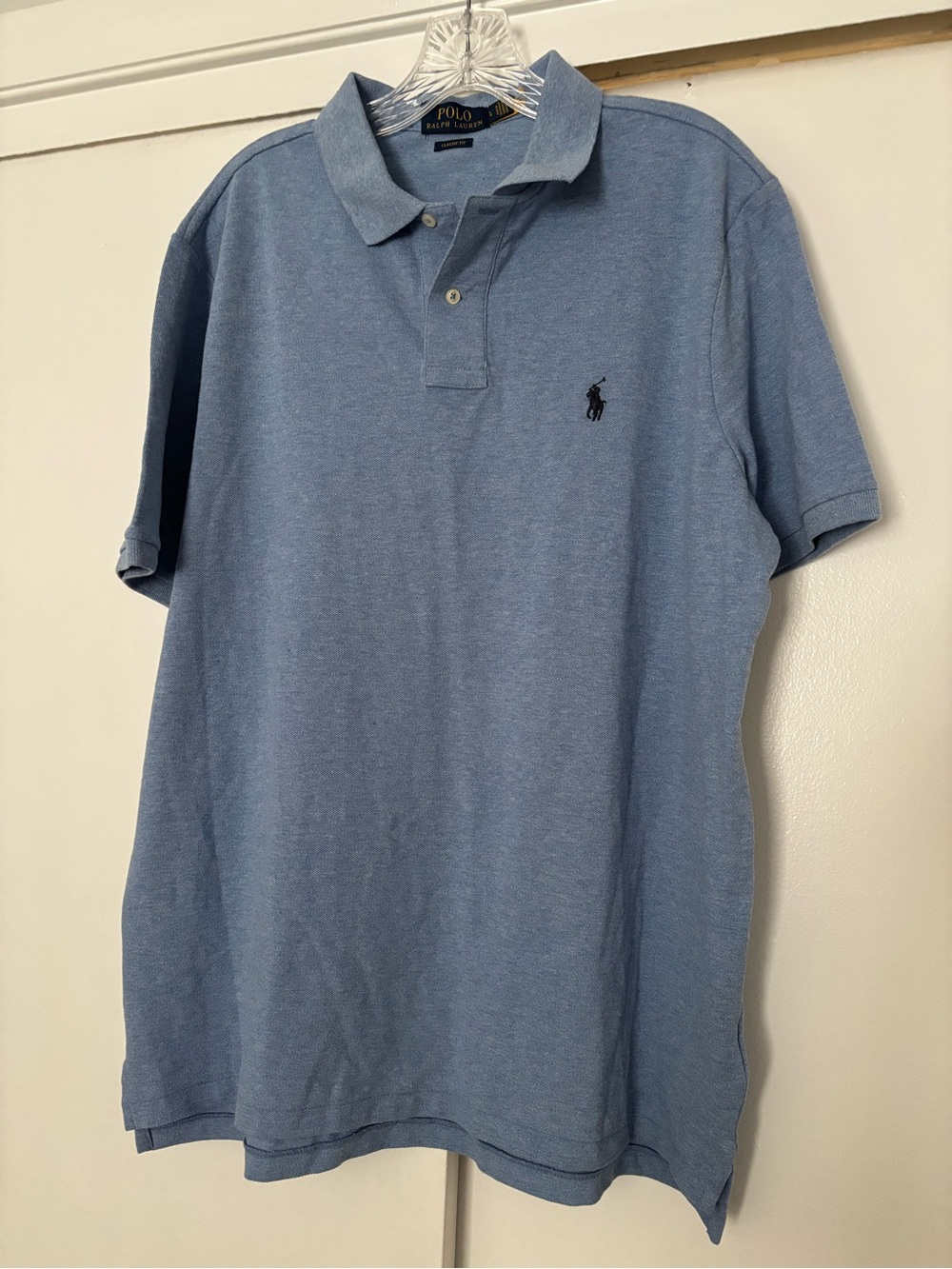 Ralph Lauren Men’s Heather Light Blue Polo Shirt with Navy Pony